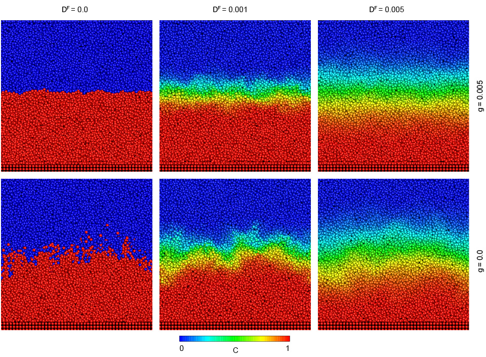 SPH simulations of microscopic interface fluctuations